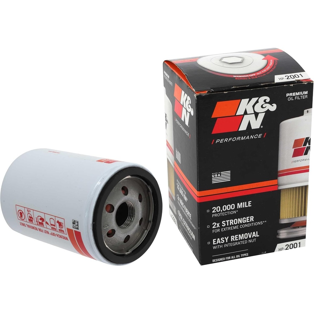 image:imageKampN Premium Oil Filter 20000 Mile Engine Protection with Wrench Off Nut Compatible with Select CHEVROLETGMCCADILLACBUICK Vehicle Models See Product Description for Select Models HP2001