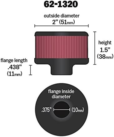 image:imageKampN Vent Air FilterBreather High Performance Premium Washable Replacement Engine Filter Flange Diameter 0375 in Filter Height 15 in Flange Length 04375 in Shape Breather 621320